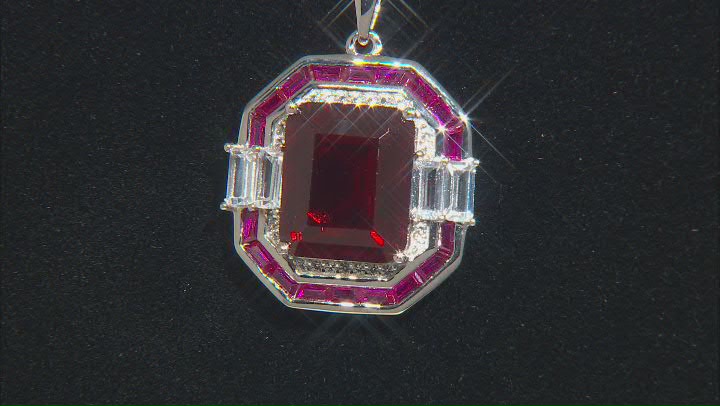 Red Lab Created Ruby Rhodium Over Silver Pendant With Chain 10.10ctw Video Thumbnail