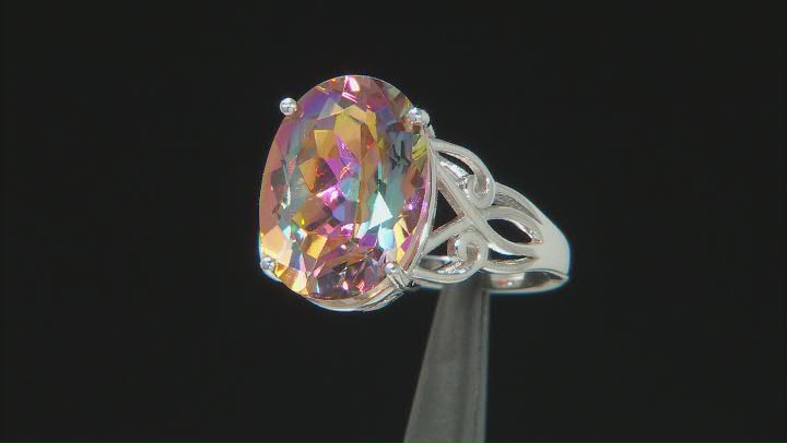 Multi Color Northern Lights Quartz Rhodium Over Sterling Silver Solitaire Ring 6.97ctw Video Thumbnail