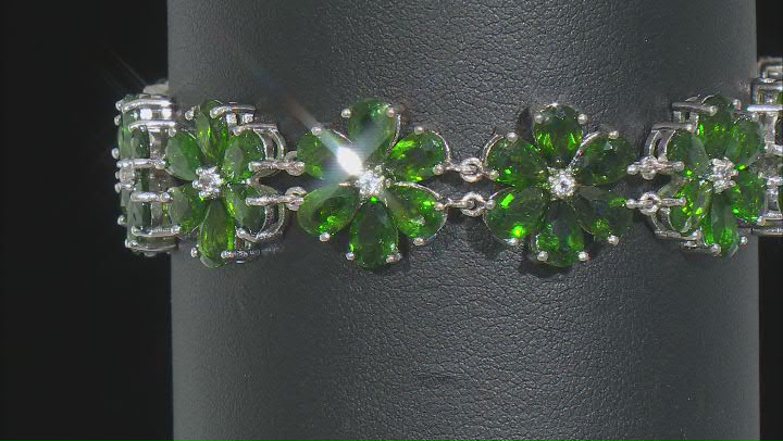 Green Chrome Diopside Rhodium Over Sterling Silver Floral Bracelet 29.08ctw Video Thumbnail