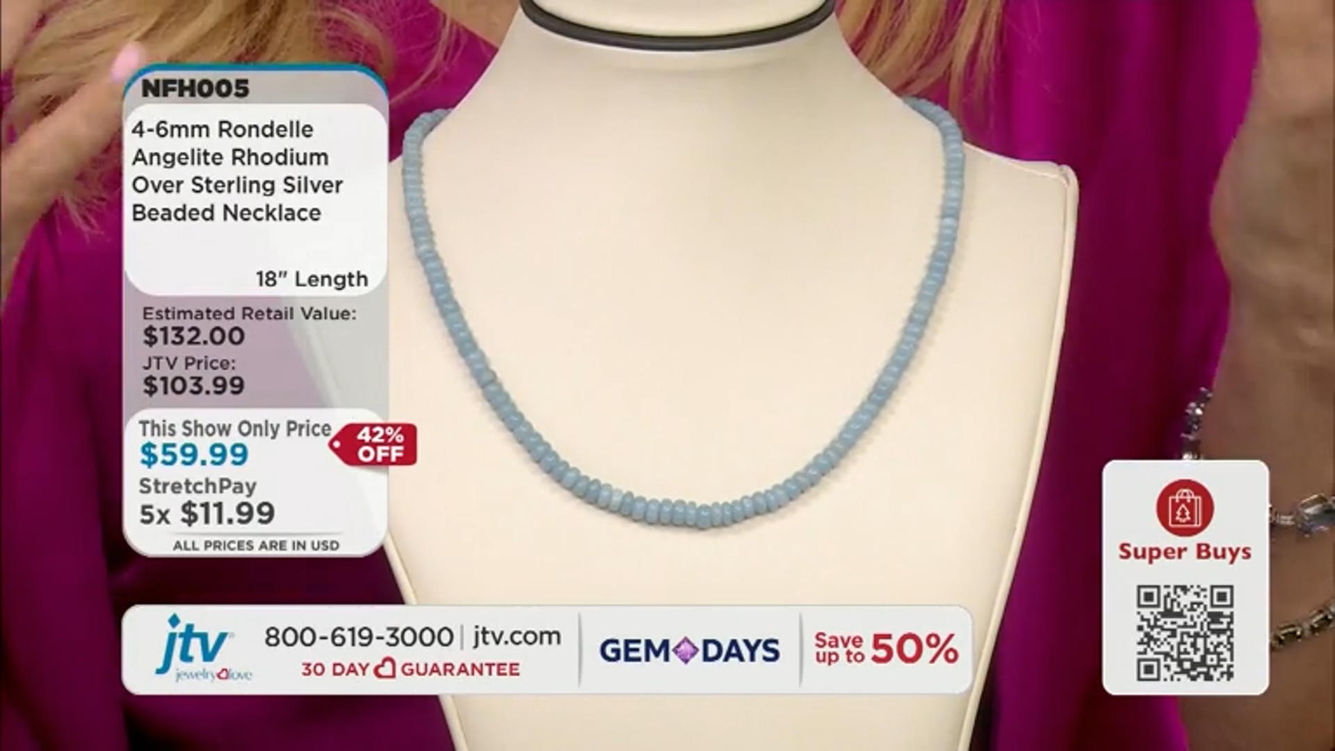 Angelite Rhodium Over Sterling Silver Beaded 18" Necklace Video Thumbnail