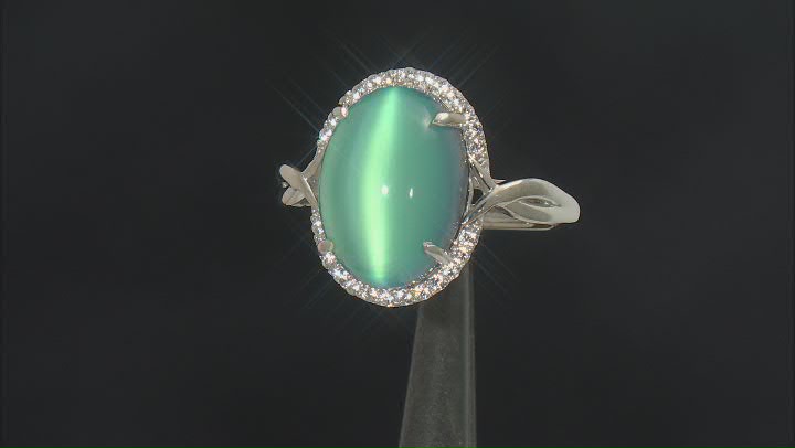 Blue Aurora Moonstone Rhodium Over Sterling Silver Ring .25ctw Video Thumbnail
