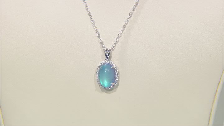 Blue Aurora Moonstone Rhodium Over Silver Pendant With Chain .27ctw Video Thumbnail