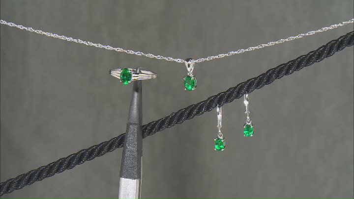 Green Lab Created Emerald Rhodium Over Silver Jewelry Set 1.91ctw Video Thumbnail