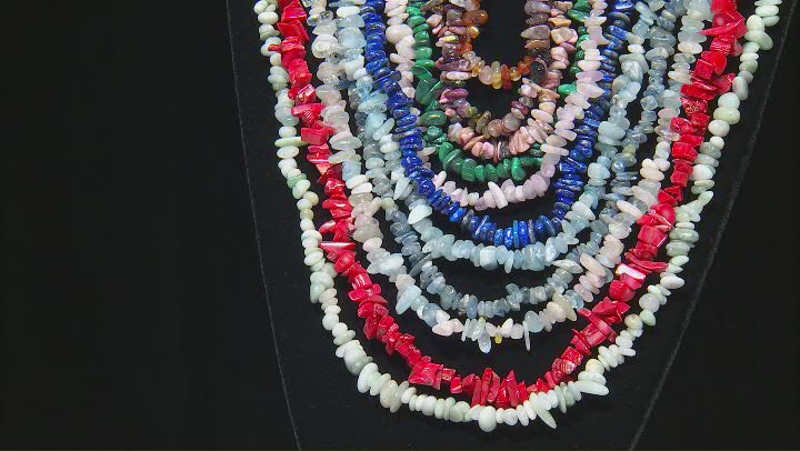 Multi-Gemstone Endless Nugget and Chip Strand Necklace Set of 11 Video Thumbnail