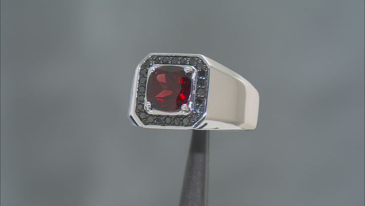 Red Garnet Rhodium Over Sterling Silver Men's Ring 3.00ctw Video Thumbnail