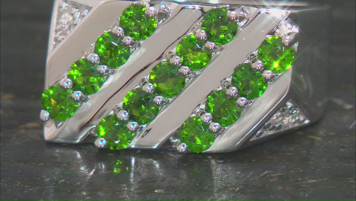 Green Chrome Diopside Rhodium Over Sterling Silver Men's Ring 1.67ctw Video Thumbnail