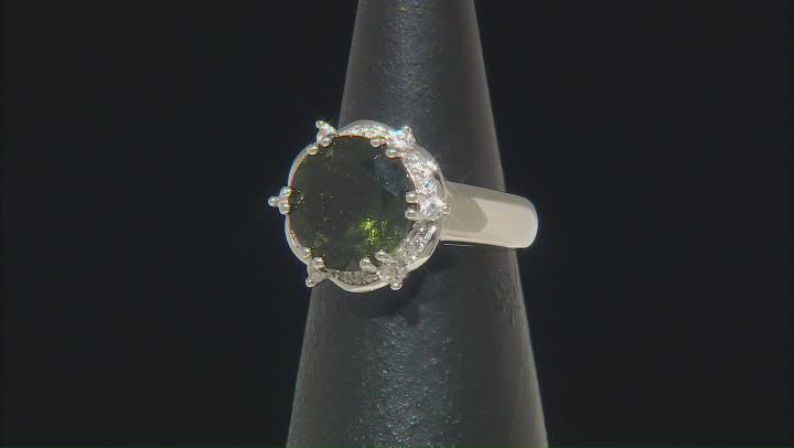 Green Moldavite Rhodium Over Sterling Silver Ring 4.08ctw Video Thumbnail