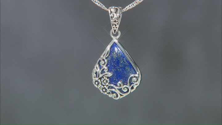 Blue Lapis Lazuli Rhodium Over Sterling Silver Pendant With Chain Video Thumbnail