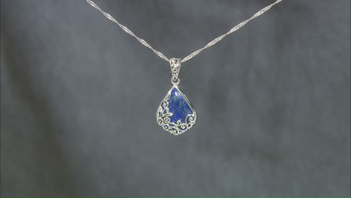 Blue Lapis Lazuli Rhodium Over Sterling Silver Pendant With Chain Video Thumbnail