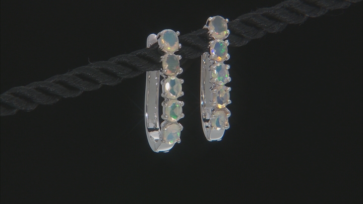 Ethiopian Opal Rhodium Over Sterling Silver Hoop Earrings 1.00ctw Video Thumbnail