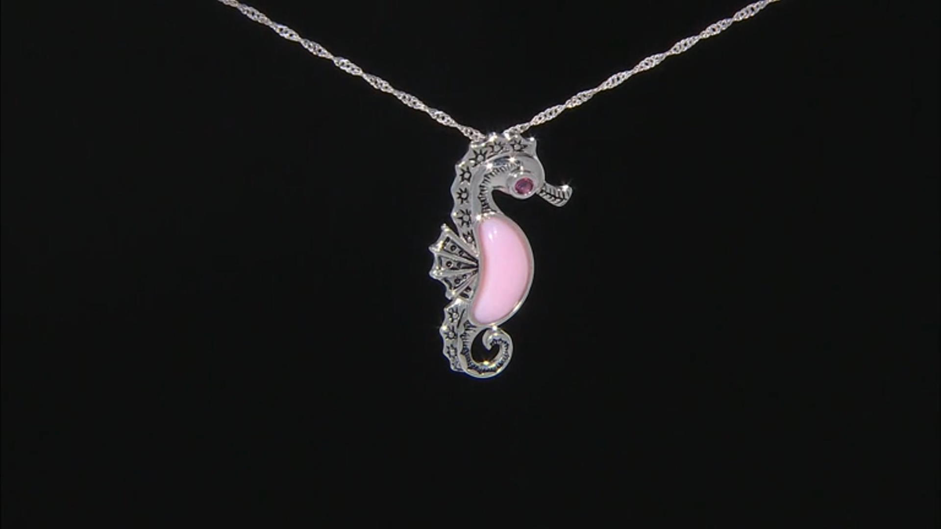 Pink Peruvian Opal Rhodium Over Silver Seahorse Pendant With Chain .15ctw Video Thumbnail
