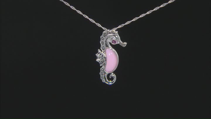 Pink Peruvian Opal Rhodium Over Silver Seahorse Pendant With Chain .15ctw Video Thumbnail