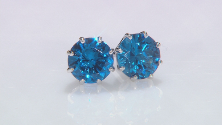 Blue Lab Created Spinel Rhodium Over Sterling Silver Stud Earrings 4.10ctw Video Thumbnail