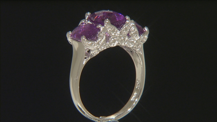 Purple African Amethyst Rhodium Over Sterling Silver 3-Stone Ring 3.03ctw Video Thumbnail