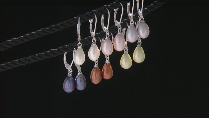 Multi-Color Cultured Freshwater Pearl Rhodium Over Sterling Silver Earring Set Of 6 Video Thumbnail