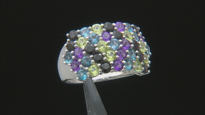 Multi-color gemstone rhodium over sterling silver ring 4.00ctw Video Thumbnail