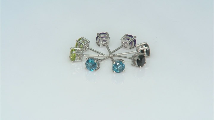 Multi-Gemstone rhodium over silver stud earrings 3.84ctw Video Thumbnail