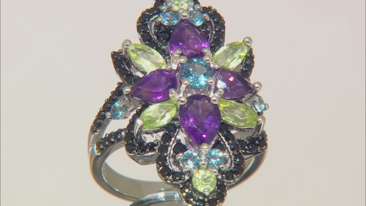 Purple amethyst rhodium over silver ring 4.56ctw