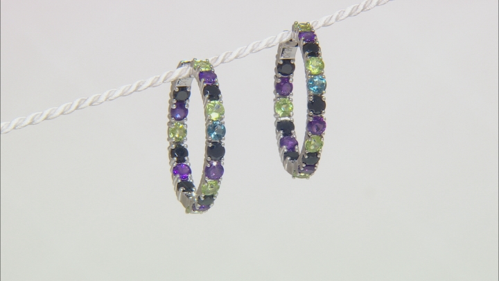 Purple amethyst rhodium over silver hoop earrings 8.23ctw Video Thumbnail