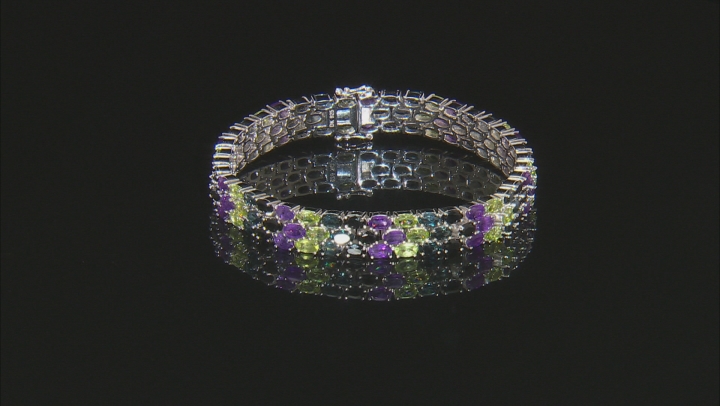 Multi-Gemstone Rhodium Over Sterling Silver Bracelet 22.29ctw Video Thumbnail