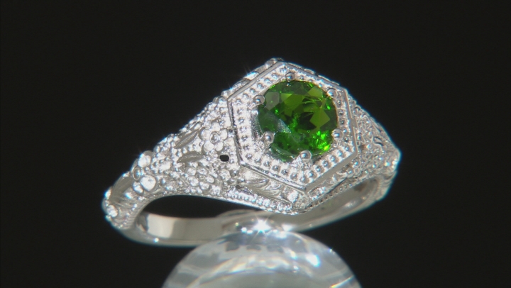 Green chrome diopside  rhodium over sterling silver ring .75ct Video Thumbnail