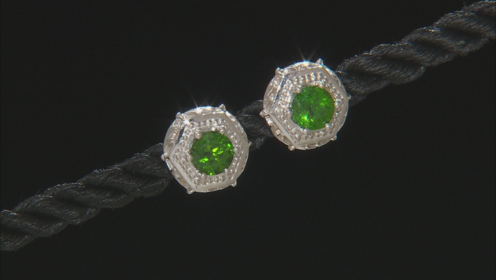 Green chrome diopside rhodium over sterling silver earrings .90ctw Video Thumbnail