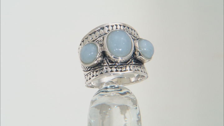 Blue angelite rhodium over sterling silver ring Video Thumbnail