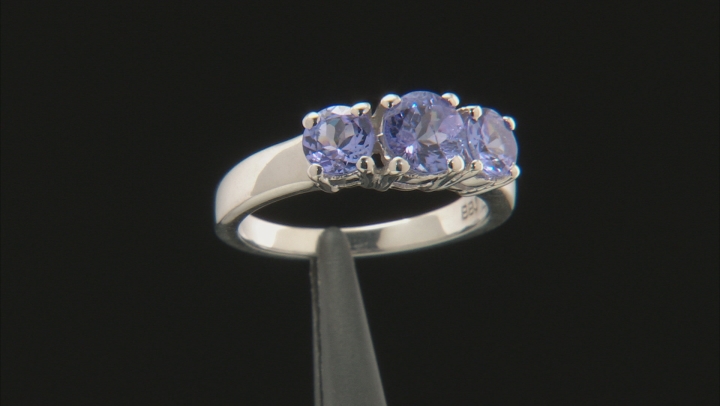 Blue Tanzanite Rhodium Over Sterling Silver 3-Stone Ring 1.65ctw Video Thumbnail