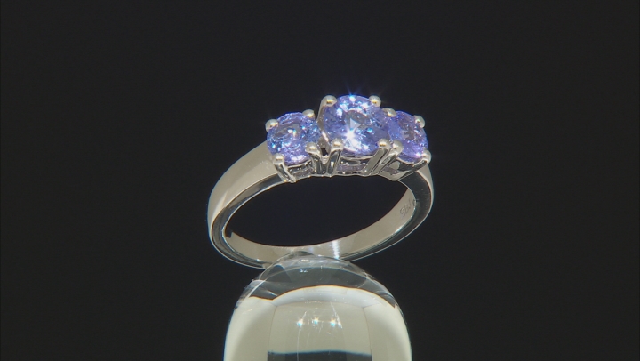 Blue Tanzanite Rhodium Over Sterling Silver 3-Stone Ring 1.65ctw Video Thumbnail