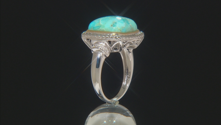 Blue turquoise rhodium over silver and 14k gold over silver two tone ring. .08ctw Video Thumbnail