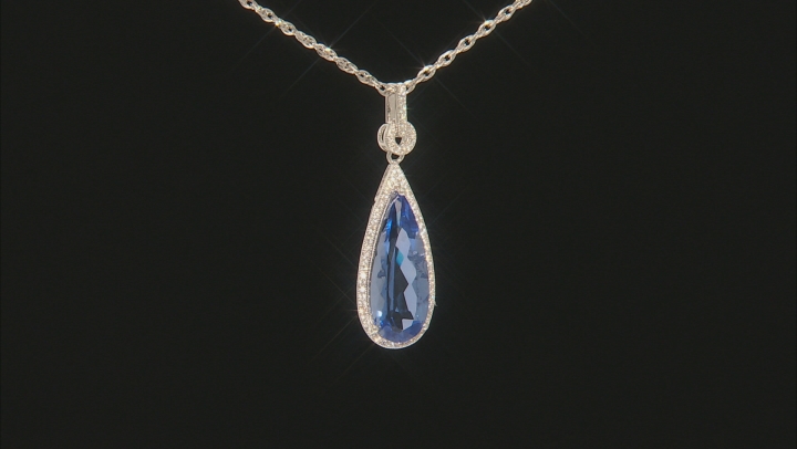 Blue color shift fluorite rhodium over silver pendant with chain 15.09ctw Video Thumbnail