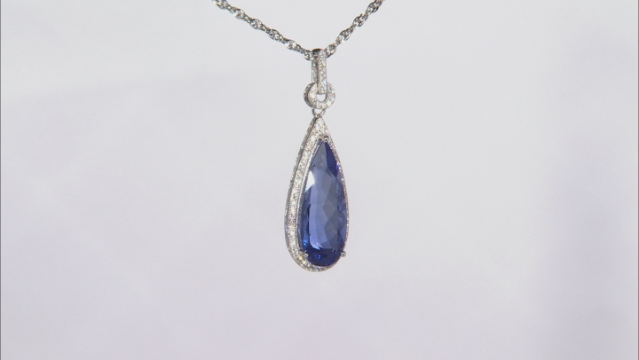 Blue color shift fluorite rhodium over silver pendant with chain 15.09ctw Video Thumbnail