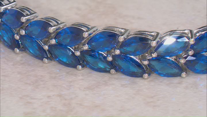 Blue Lab Created Spinel Rhodium Over Sterling Silver Bracelet 26.31ctw Video Thumbnail