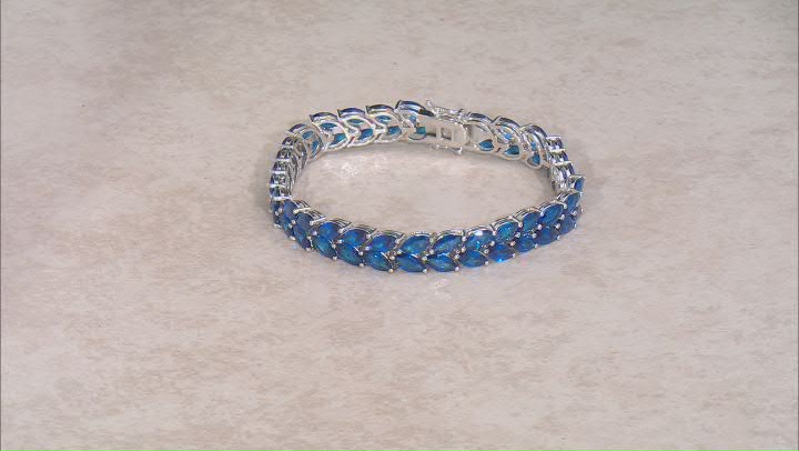 Blue Lab Created Spinel Rhodium Over Sterling Silver Bracelet 26.31ctw Video Thumbnail