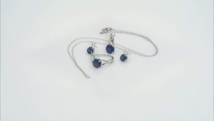 Blue Lab Created Sapphire Rhodium Over Sterling Silver Set 8.62ctw Video Thumbnail