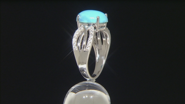 Blue Sleeping Beauty Turquoise Rhodium Over Sterling Silver Ring .28ctw Video Thumbnail