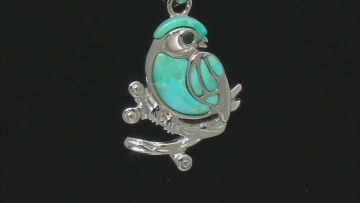 Blue Turquoise Rhodium Over Sterling Silver Bird Pendant With Chain .01ct Video Thumbnail