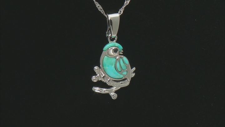 Blue Turquoise Rhodium Over Sterling Silver Bird Pendant With Chain .01ct Video Thumbnail