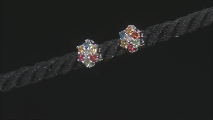 Multi-Color Sapphire Rhodium Over Sterling Silver Earrings .98ctw Video Thumbnail