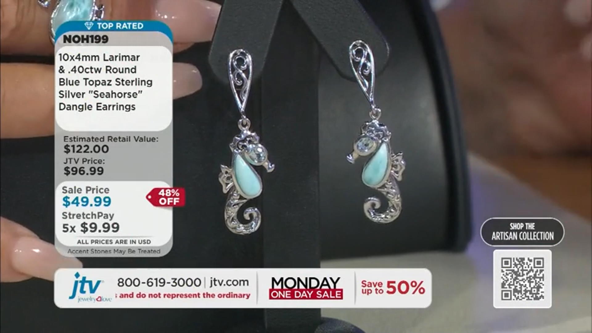 Blue Larimar Rhodium Over Sterling Silver Seahorse Earrings .40ctw Video Thumbnail