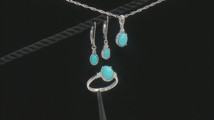 Blue Sleeping Beauty Turquoise Rhodium Over Sterling Silver Jewelry Set Video Thumbnail