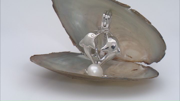 Wish® Pearl, Cultured Freshwater Pearl Rhodium Over Silver Cage Pendant Video Thumbnail