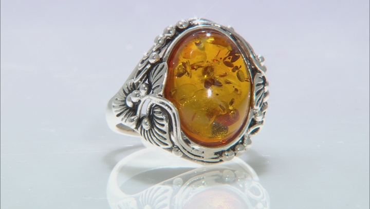 Orange Amber Sterling Silver Ring - NPH078 | JTV.com