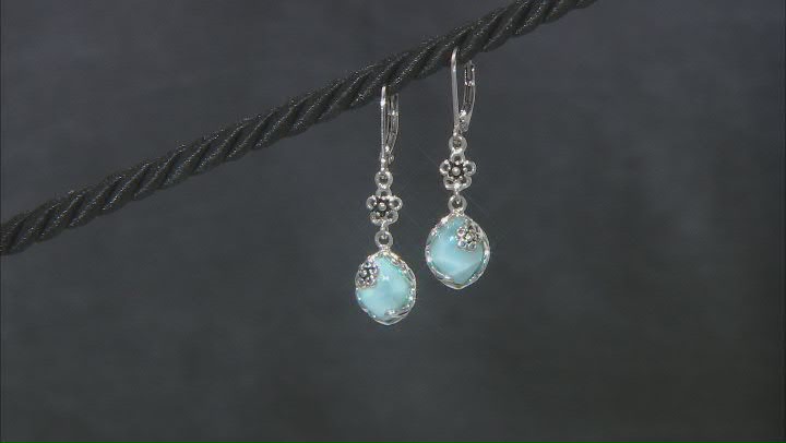 Blue Larimar Sterling Silver Dangle Earrings. Video Thumbnail