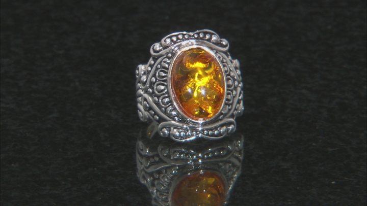 Orange Amber Sterling Silver Ring Video Thumbnail