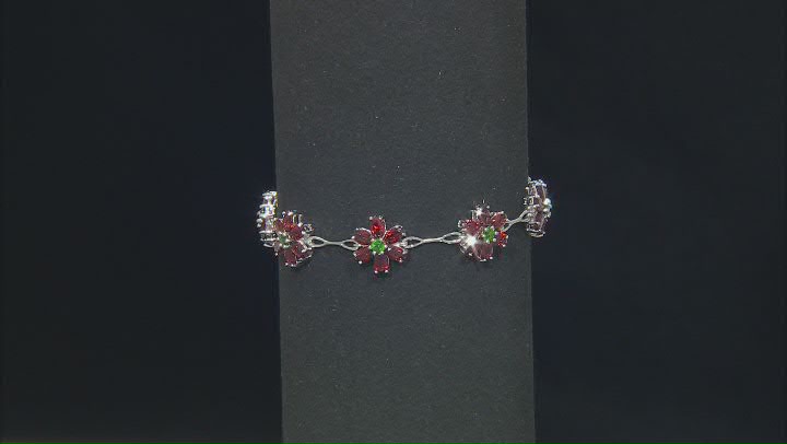 Red Garnet Rhodium Over Sterling Silver Floral Bracelet 13.49ctw. Video Thumbnail