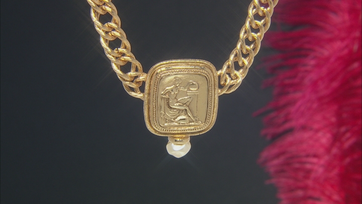 White Pearl Simulant Gold-Tone Classical Goddess Link Necklace Video Thumbnail