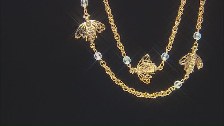 Glass Beads Gold-Tone Aurora Borealis Bee Necklalce