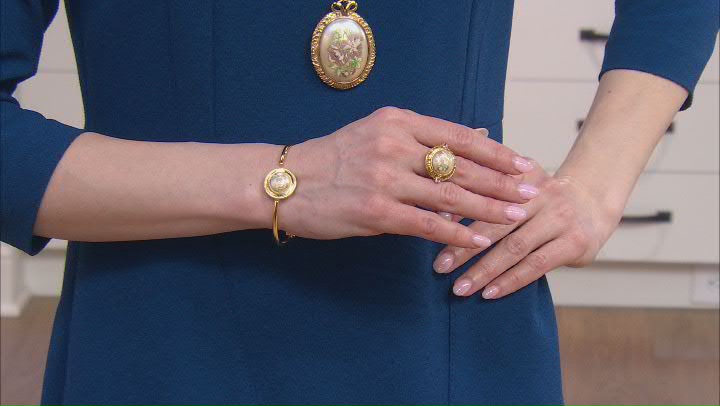 Pearl Simulant Gold-Tone Floral Design Bracelet Video Thumbnail