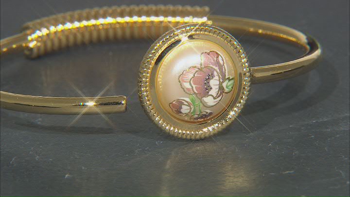 Pearl Simulant Gold-Tone Floral Design Bracelet